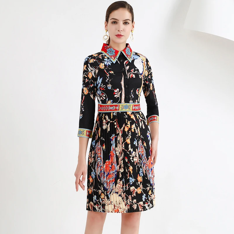 2019 осеннее красивое плиссированное платье высокого качества винтажное мини выше