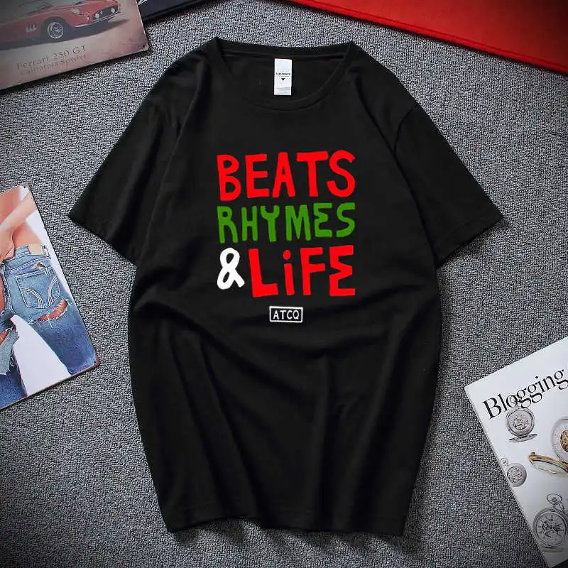 

Men T Shirts Beats Rhymes Lifetime T Shirt ATCQ One Tribe Called Quest Hip Hop Rap Native Tongues Cotton O NECK Short Clothing