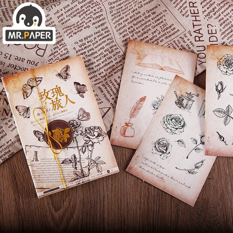 

Mr.Paper 1 Design 30 Pieces/Box Vintage Rose Traveler Postcard Creative Writing Greeting Gift Decor Collage Material