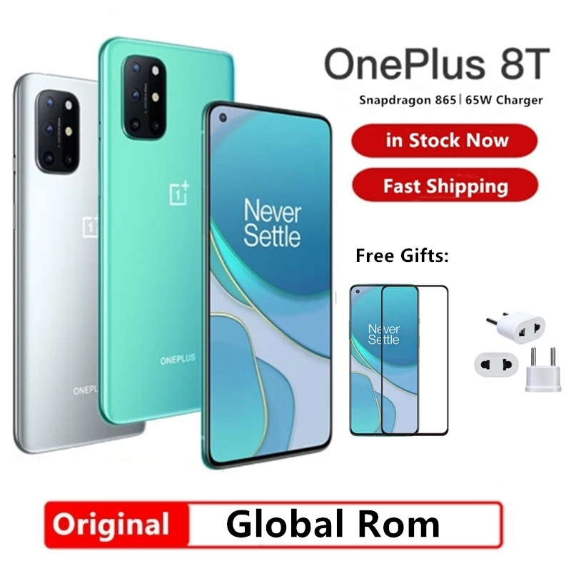 Глобальная прошивка Oneplus 8T 5G сотового телефона 65 Вт Супер заряда 4500 мАч Snapdragon 865