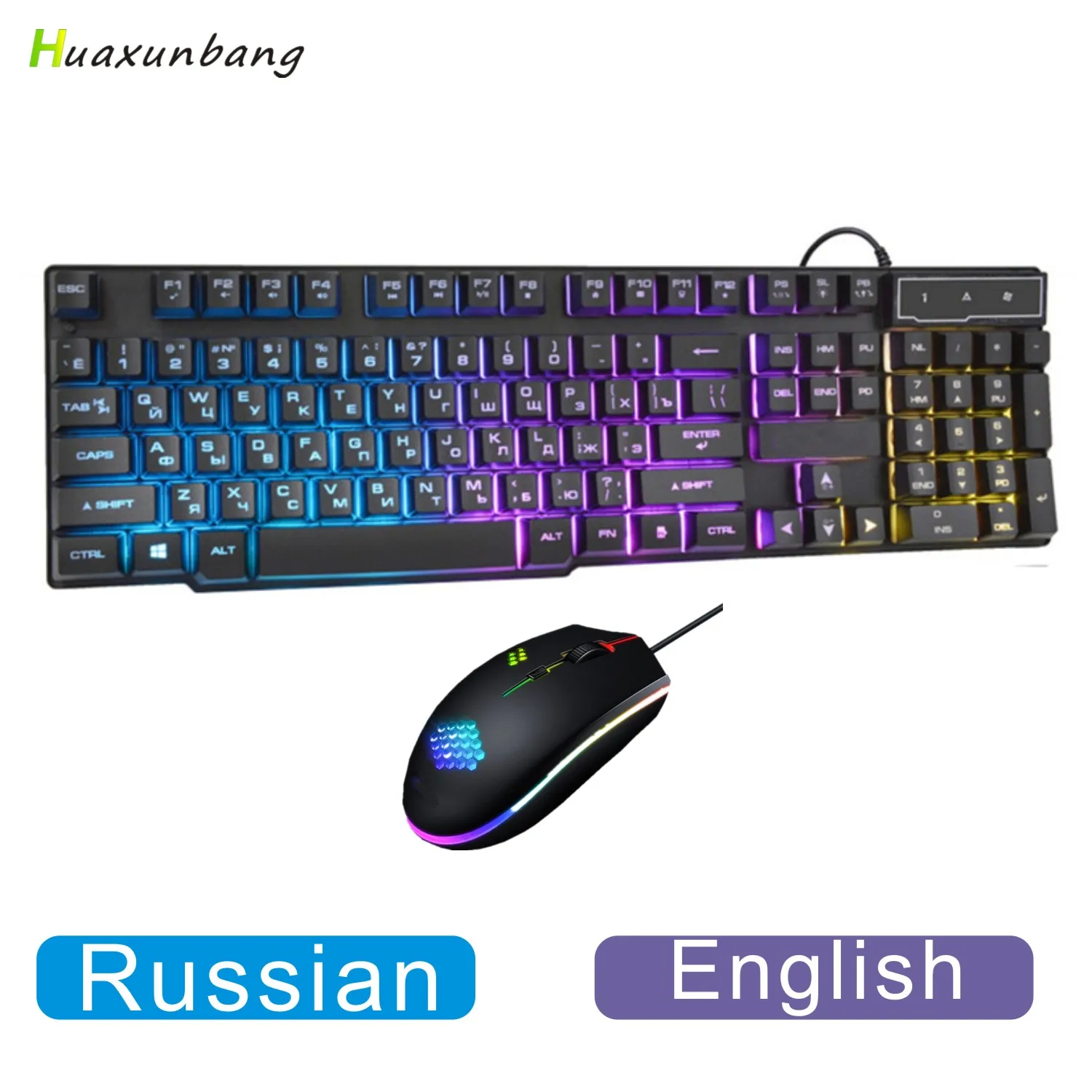 

Russian English Gamer Gaming Keyboard USB Wired 104 Key Backlit LED Colorful Waterproof Keyboard Mouse Set For PC Laptop Compute
