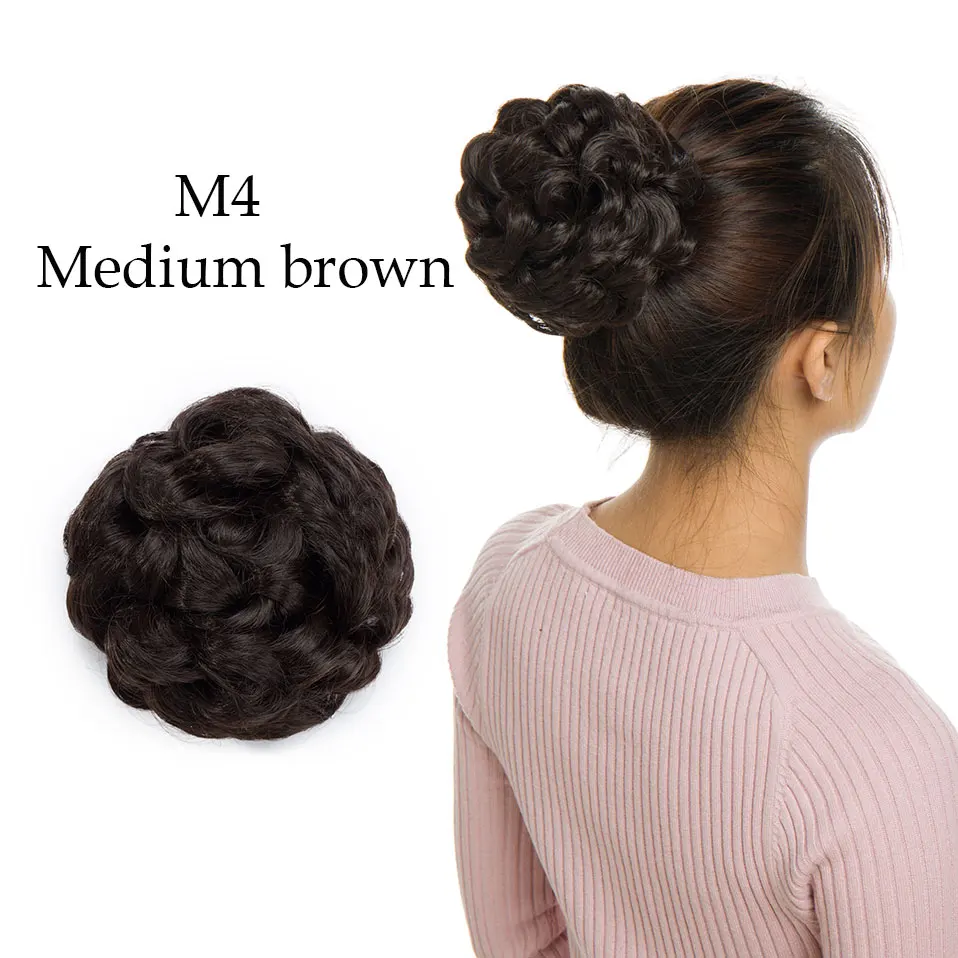 medium brown Snoilite шнурок клип в шиньон волосы булочка синтетический пучок волос кусок шнурок updo волосы булочки для женщин кудрявые шиньон волосы - Цвет: medium brown