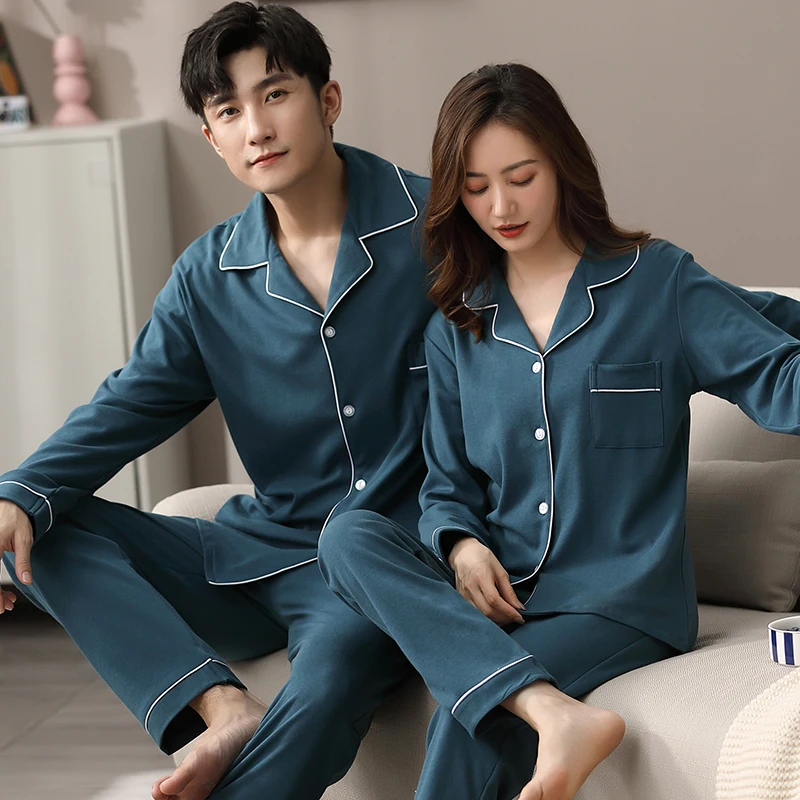 Autumn Winter Cotton Couple Pajamas for Men Women Sleepwear Home Clothes Warm Pyjama Homme PJ White Couple Pijamas Plus Size