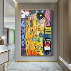 Абстрактная масляная живопись на холсте, постер, классический художник Густав Климт, поцелуй, современное искусство, настенные картины для гостиной