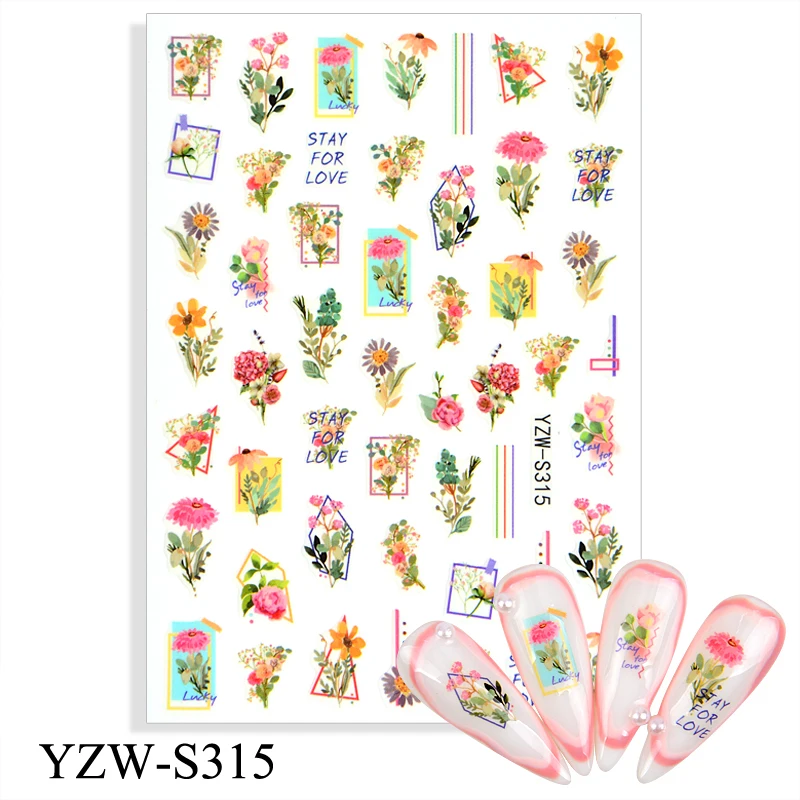

New Year 3D Stickers for Nails Adhesive Decals Sunflower Color Line Flowers Design Halloween Manicure Foil Nail Art Decorations