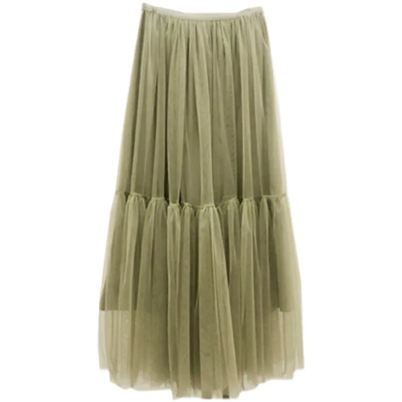

Spring New Gauze Skirt Fairy Elegant Big Skirt Pengmao Stitching Skirt Long A-line Casual pleated Skirts Womens