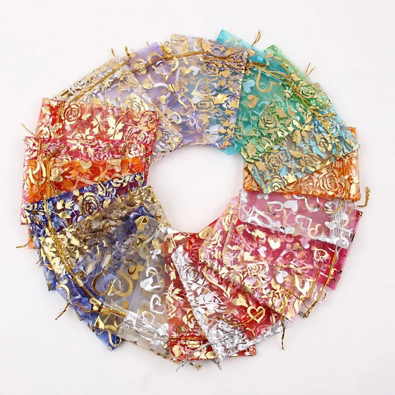 100Pcs Portable Organza Bags For Candy Chocolate Gift Storage Drawstring Pouches Wedding Jewelry Packaging 7*9Cm/9X12Cm | Дом и сад