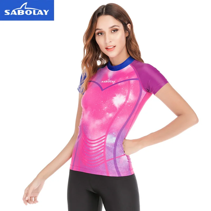 

New Ins Hottest Star Printing Lady Slim Short Sleeve Swimsuit Surfing Suit