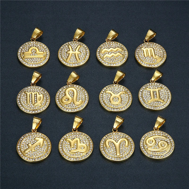 

Fashion Twelve Constellation Symbols Pendants Stainless Steel The Zodiac Necklaces for Women Girls Vintage Jewelry Party Gifts