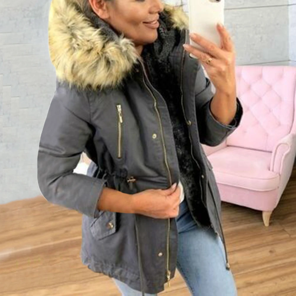 

Dihope 2020 Fashion New Coat Women Winter Hooded Zipper Coat Casual Femme Thickening Cotton Ladies Winter Jacket Fur Collar