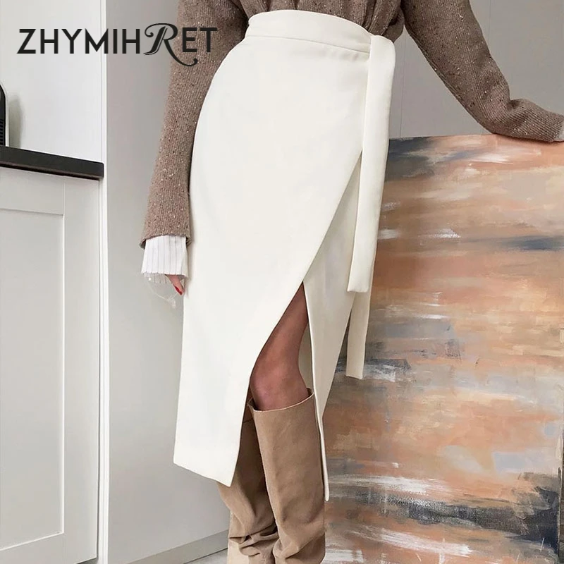 Женская замшевая юбка миди с разрезом zhymifret элегантная высокой талией и