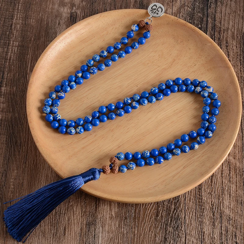 Rudraksha &amp натуральный камень с бусинами 108 Мала ожерелье медитация Йога Любовь
