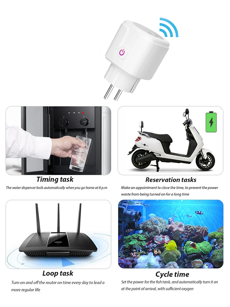 

WiFi Smart Plug 16A Adaptor Wireless Remote Voice Control Power Outlet Timer Socket For Home