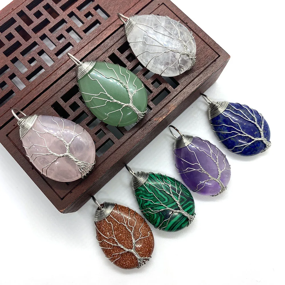 

Natural Stone Drop-shaped Colorful Pendant Tree-shaped Winding Pendant DIY Handmade Jewelry Accessories Wholesale Size 24x44 mm