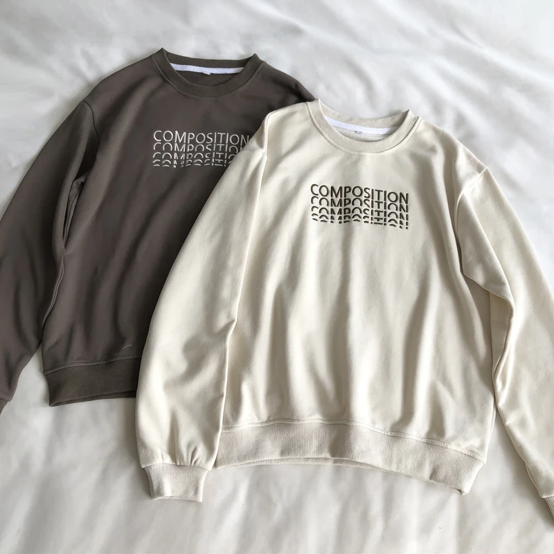 

Women O Neck Hoodies Sweatshirts Harajuku Embroidery Streetwear Korean Cascual Letter Hooded Autumn Ladies Long Sleeve Tops