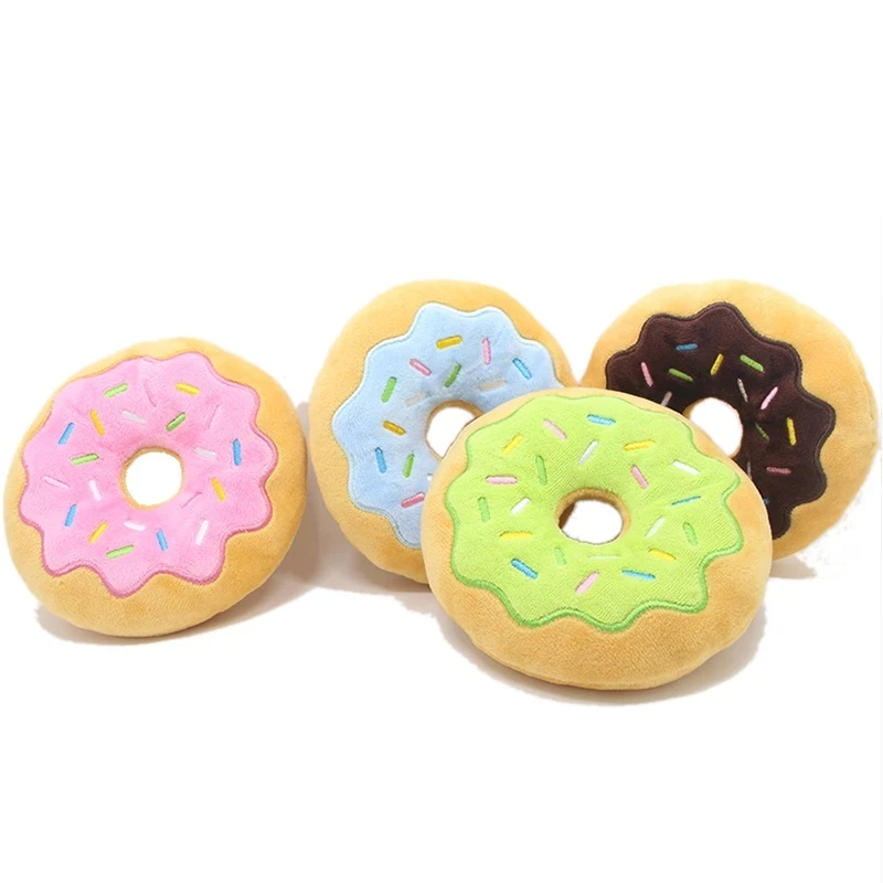 

Cute Donut Plush Pets Dog Squeaky Toys Funny Traning Interactive Chew Resistant Bite Toy For Small Large Dogs Accessories