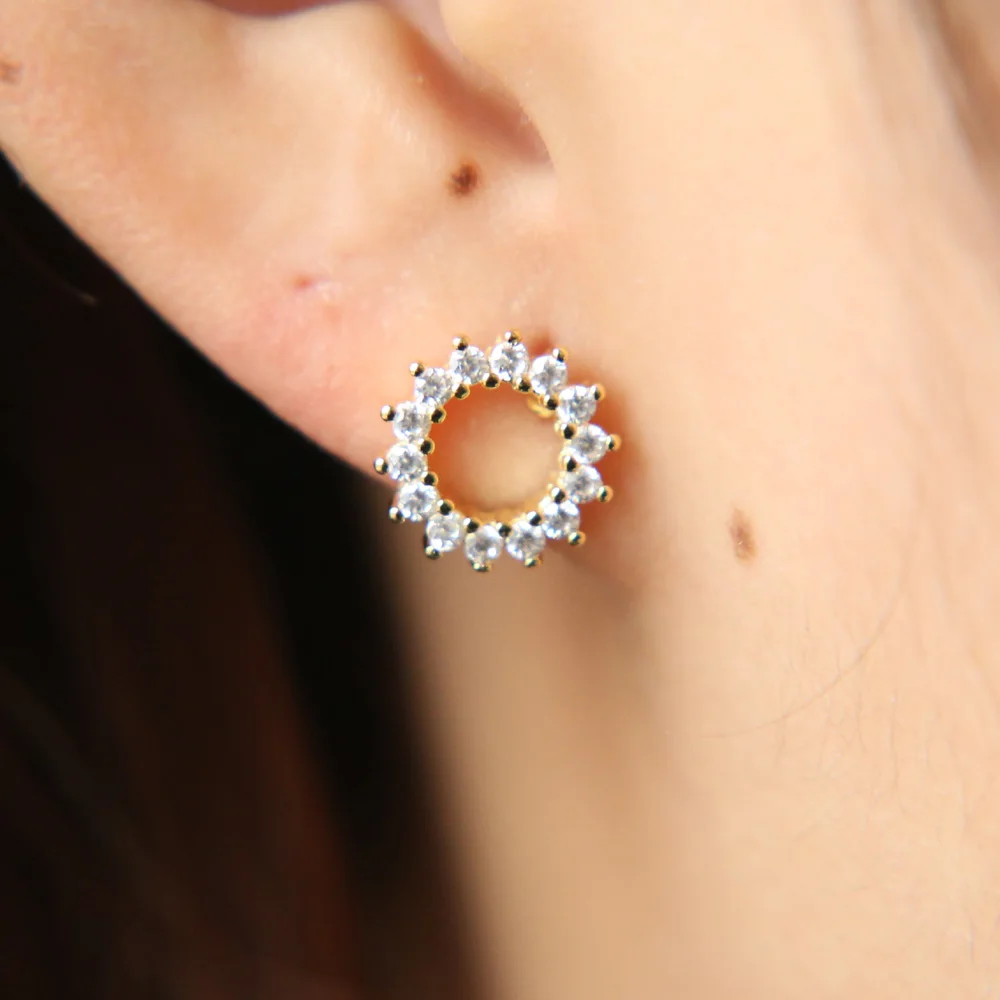 Серьги гвоздики в виде подсолнухов с фианитами для женщин и