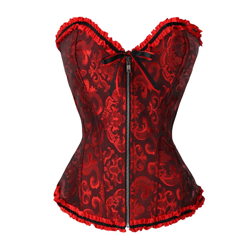 

Overbust Corset Sexy Lace Plus Size Front Zip Brocade Floral Women Bustiers Corsets Lingerie Tops Slimming Waist Body Shaper
