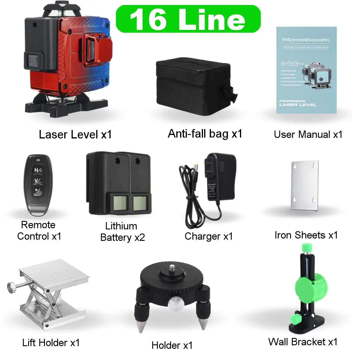 

4D 16 Lines Green Laser Levels 360 Horizontal &Vertical Cross Lines With Auto Self-Leveling super powerful Indoors and Outdoors