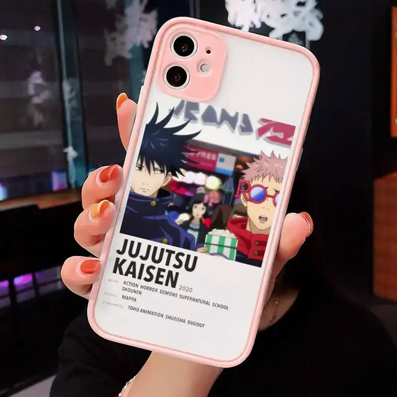 

Jujutsu Kaisen Satoru Gojo anime Phone Case For iPhone 12 11 Mini Pro XR XS Max 7 8 Plus X Matte transparent Pink Back Cover