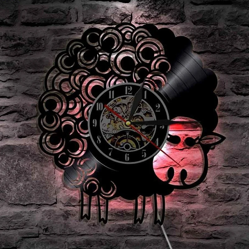 Светодиодные настенные часы виниловые с изображением овец украшение детской