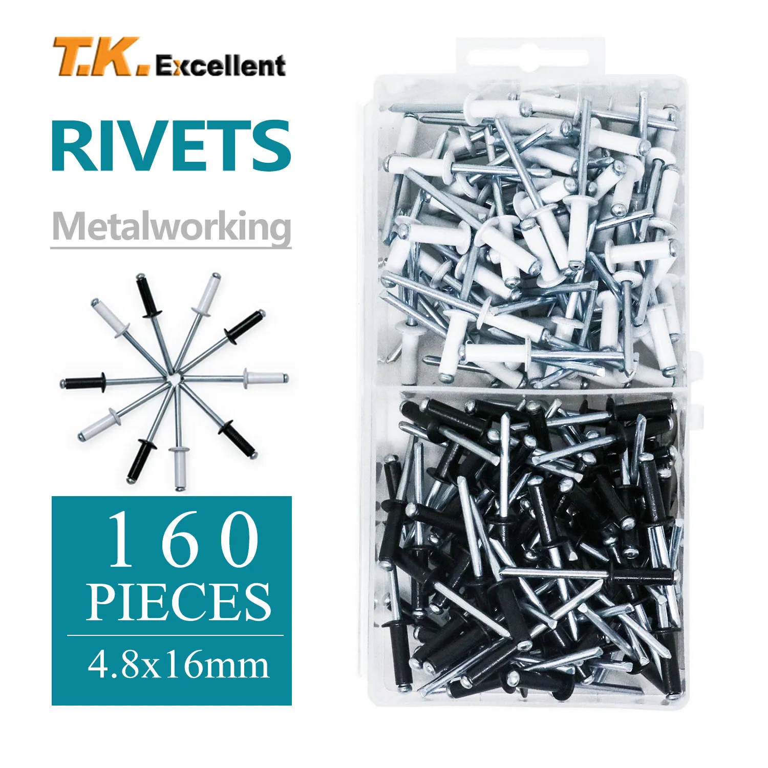 

Pop It Kit Blind Rivet Metal Rivets 4.8*16 Aluminum Rivets 160pcs Rivets Black And White Spray Paint Black Rivet