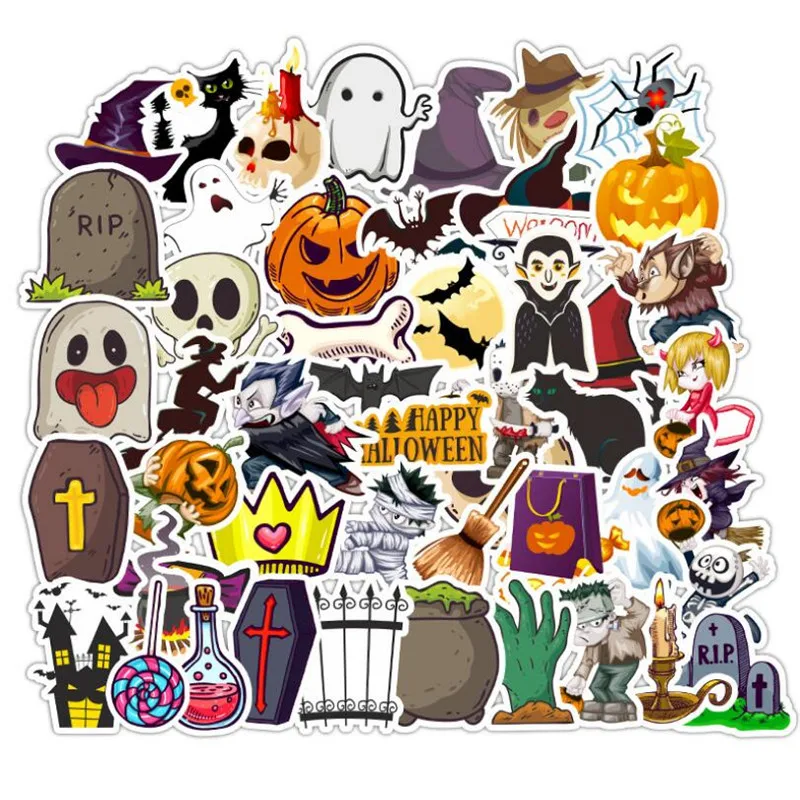 

10/30/50PCS Horror Night Halloween Gift Waterproof Suitcase Helmet Graffiti Pumpkin Carriage Decoration Sticker Wholesale