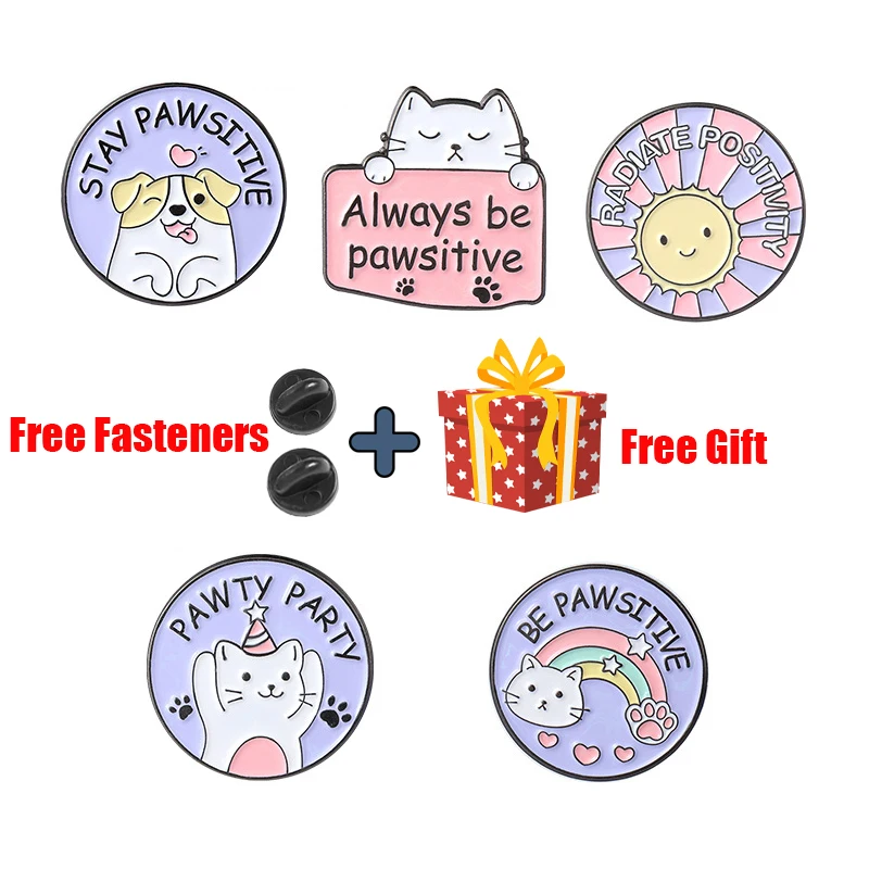 

Cute Round Enamel Pins Set Dog Cat Animal Pawty Party Brooches Badge Bag Cartoon Jewelry Gift for Friends Free Fastener