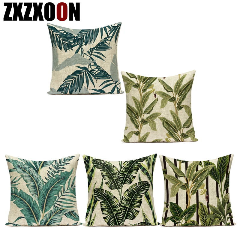 

Тропические растения пальмовых монстера летние Декоративные диванные подушки Чехол для подушки из полиэстера пальмовых листьев зеленого ...