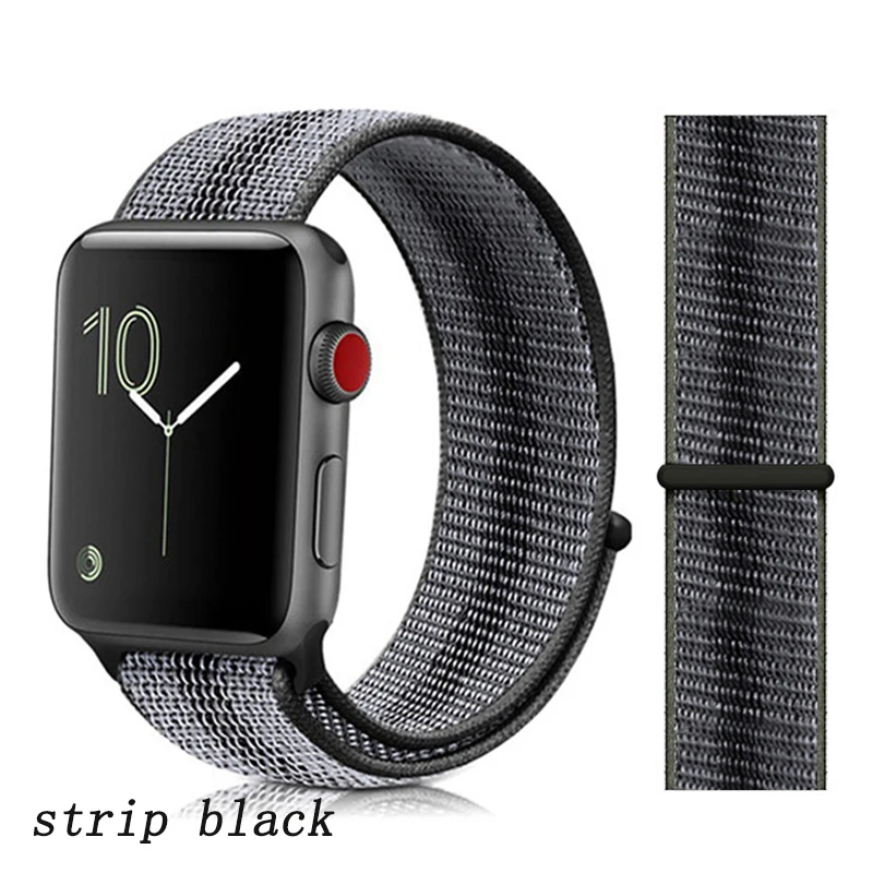strip black 23 Спортивная петля ремешок apple watch band 42 мм 38 мм apple watch 4 3 band iwatch band 44 мм 40 мм correa pulseira 42 44 нейлоновый ремешок для часов - Цвет ремешка: strip black 23