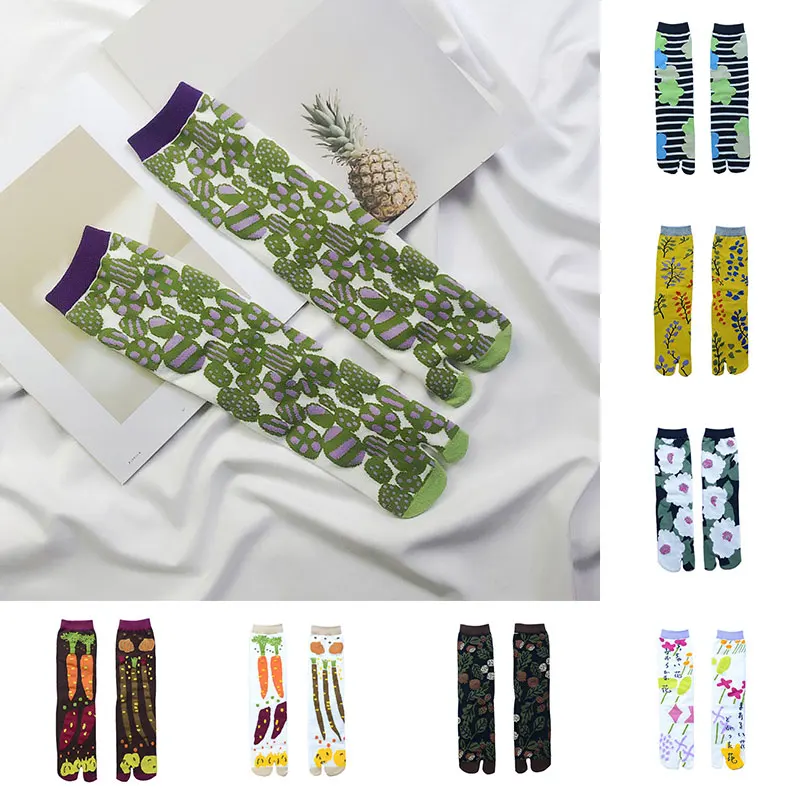 

Socks Two Finger Women Men Cotton Art Design Color Printed Long Deodorant Kawaii Harajuku Designer Japanese Clog Split Toe Socks