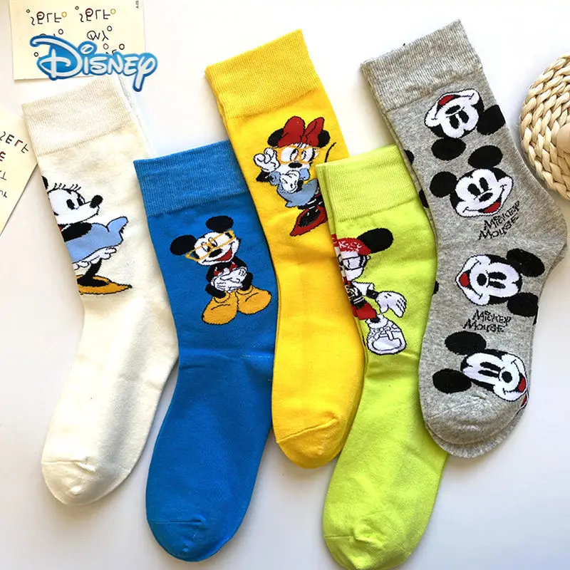 

Disney Mickey Cartoon Print Woman Socks Winter Plus Velvet Warm Stockings with Invisible Boat Socks Fashion Hundred Sports Socks