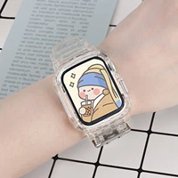 transparent glacier strapcase for apple watch se 5 6 band series 44mm 42mm on bracelets smart iwatch 4 3 21 40mm 38mm watchband