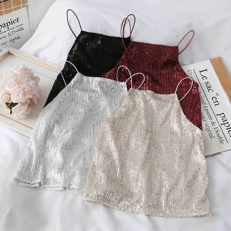 GLAUKE 2020 женский новый корейский жилет с блестками Топ Дамский топ на бретелях