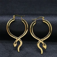 2022 fashion stainless steel big long snak circle earrings for women gold color round earrings jewelry pendientes aro e9302s01