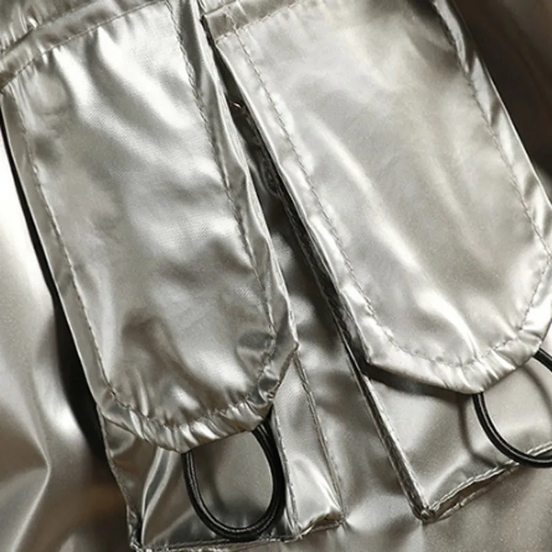 Мужская свободная куртка в стиле хип-хоп серебристая Повседневная с несколькими