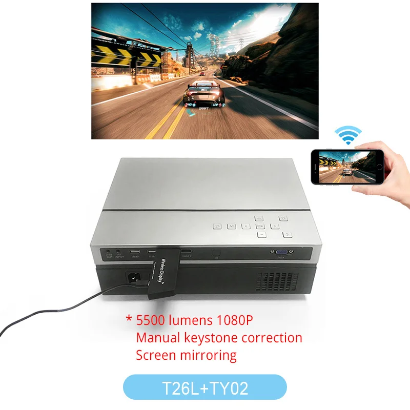 T26L Add ScreenMirro Everycom T26K Full HD проектор 1920x1080P проектор Портативный 5500 люмен HDMI проектор видео проектор LED Главная Театр фильм - Цвет: T26L Add ScreenMirro