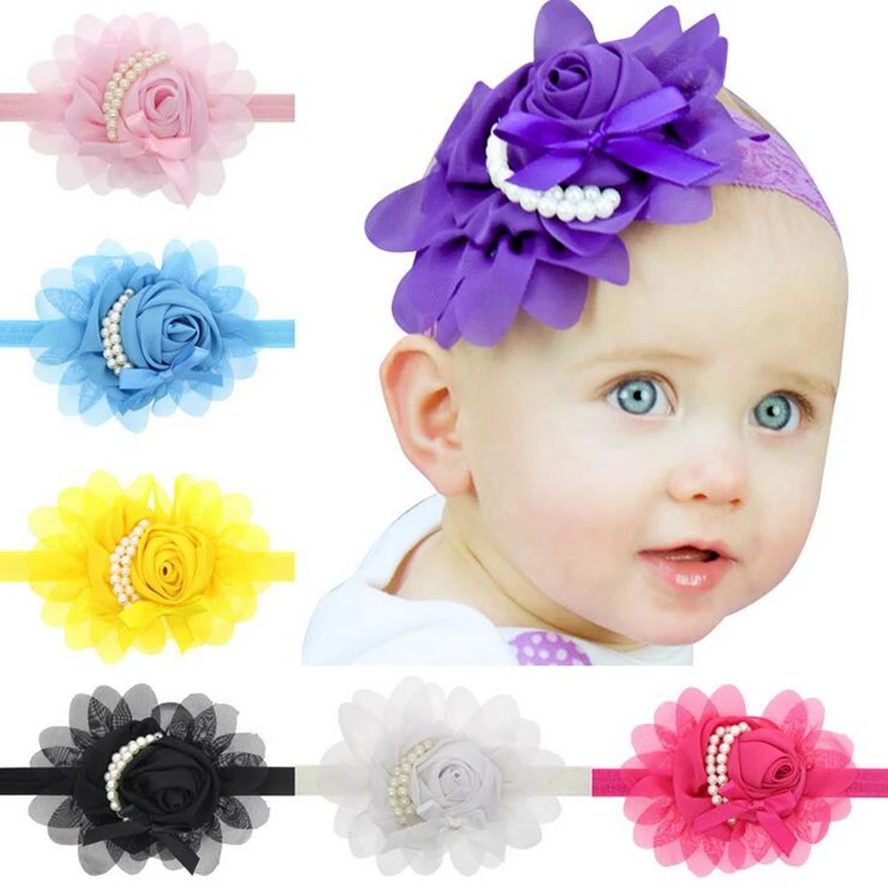 

Детская повязка на голову с жемчужинами и цветами розы, повязка на голову ручной работы, 13 цветов, головной убор для маленьких девочек, детск...