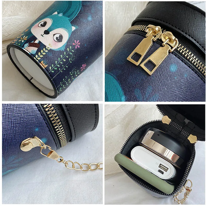 

Funny Cartoon Personality Bucket Women Shoulder Messenger Bags Fashion Printing Female Crossbody Bag Luxury Chain Purse