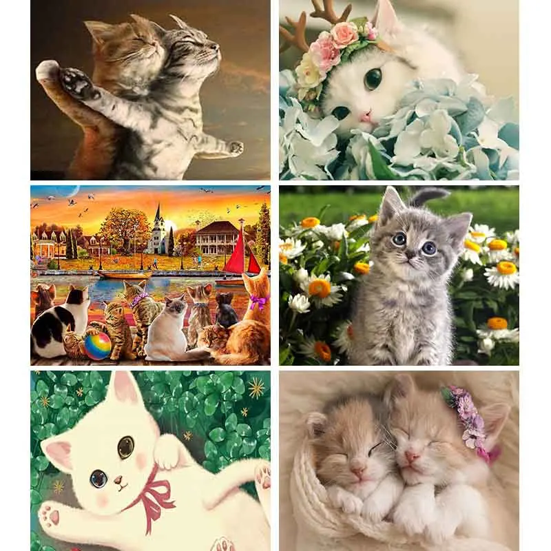

5D DIY Diamond Painting Cat Flowers Cross Stitch Full Square Diamond Embroidery Town Scenery Rhinestone Mosaic Wall Decor T78