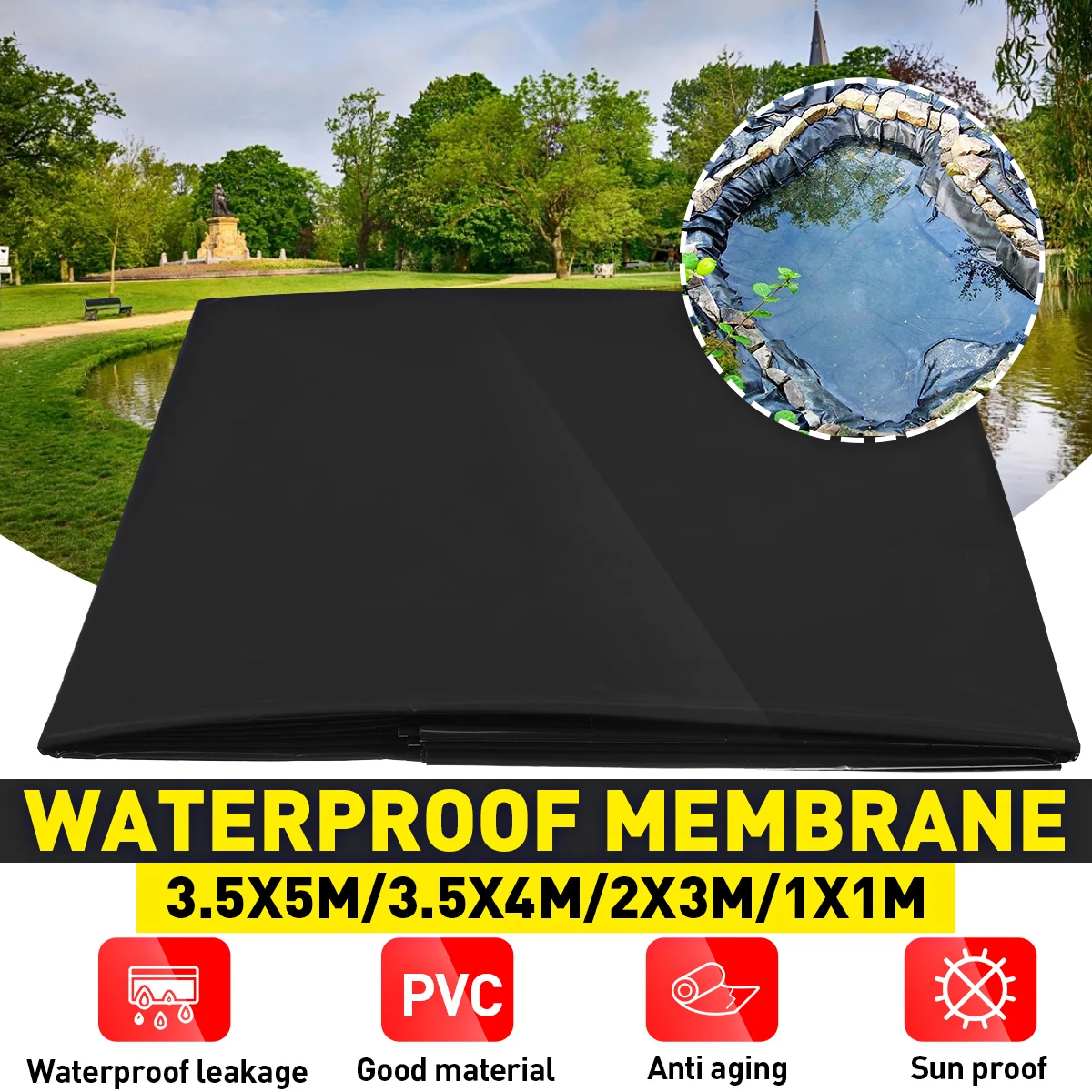 3.5X5m 0.12mm Black HDPE Fish Pond Liner Garden Pond Landscaping Pool Reinforced Thick Heavy Duty Waterproof Membrane Pond Liner