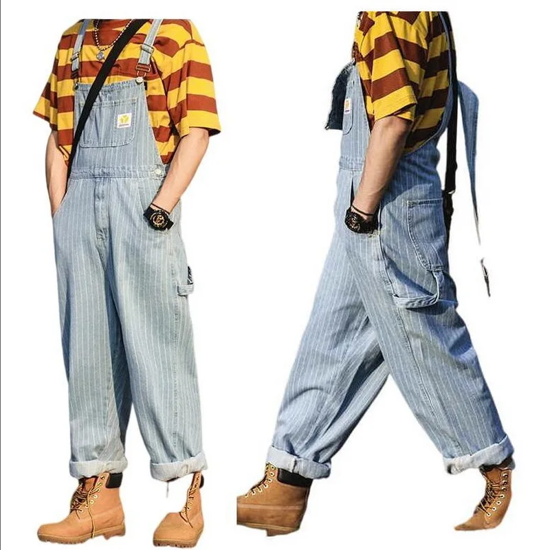 Jeans Overalls Mens Streetwear Denim Rompers Pocket Work Jeans Man Denim Cotton Studio Overalls