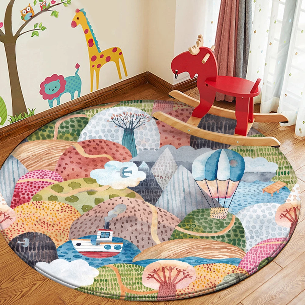 

Children Carpet Room decor Baby Play Mat Round Rug For Baby Room Mats Children Flannel Carpet Peludo Non Slip Carpet Cute Carpet