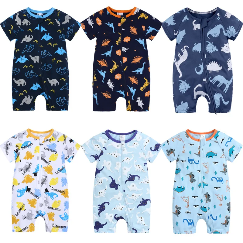 Cute Summer Newborn Clothes Short Sleeve Baby Rompers Dinosaur Print Infant Pajamas Cotton Boys Girls Jumpsuit Costume Body Suit