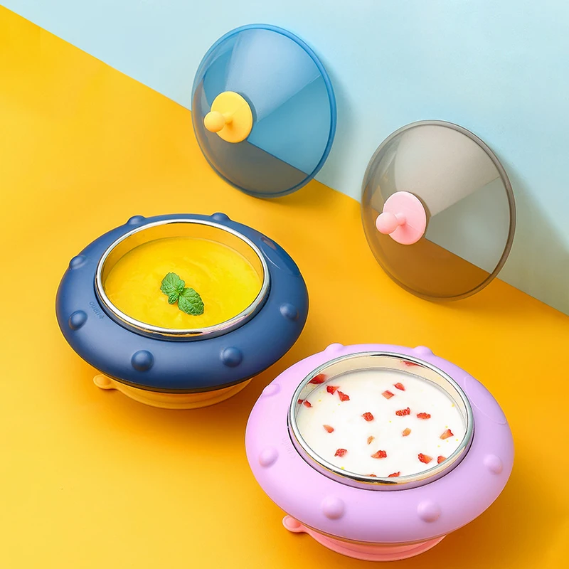 

Чаша для кормления ребенка, нескользящая 2-слойная чаша из нержавеющей стали с крышкой, для горячей воды, для изоляции, для малышей DFDS889