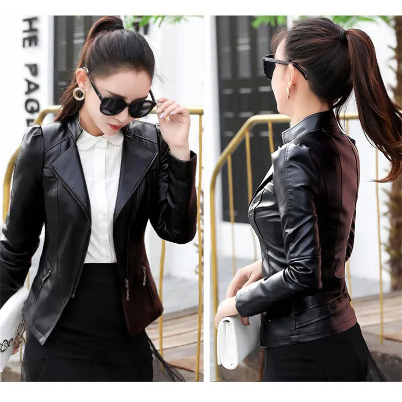 Faux Leather Jacket Women 2020 Black Jackets Clothing Spring Autumn Short Coat Zipper Pockets PU Coats Feminina JD790