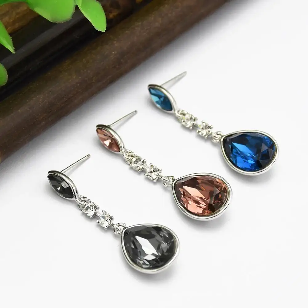 

New Fashion Crystal Colorful Needle Dangle Crystal Earrings Prevent Allergy Drop Earrings Shiny Women's Ear Accessories