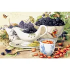 Чайный набор с фруктами и бабочками, Набор для вышивки крестиком, набор для рукоделия, хлопковая нить с принтом на холсте, домашний декор, рождественский подарок, оптовая продажа