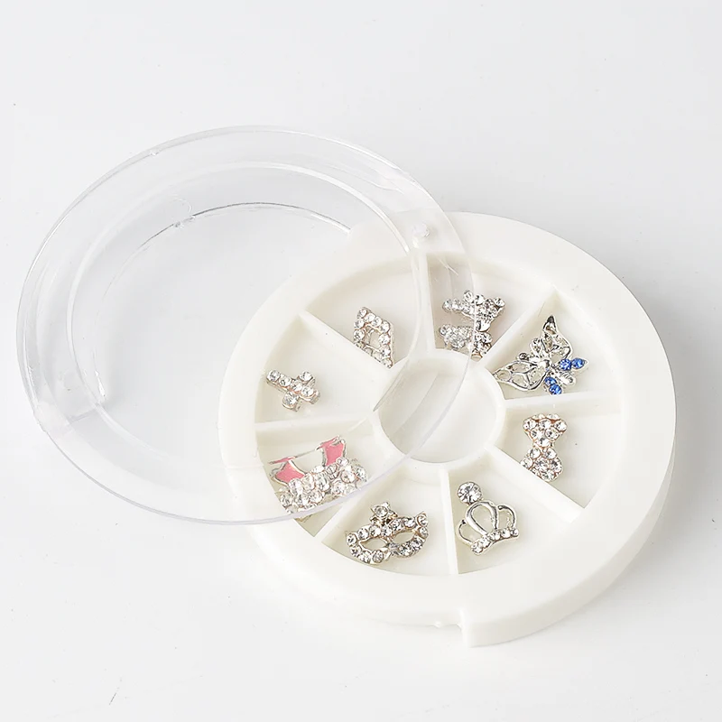 8 форм/коробка серебряные амулеты Алмазный металлический бант Блестящий 3D дизайн