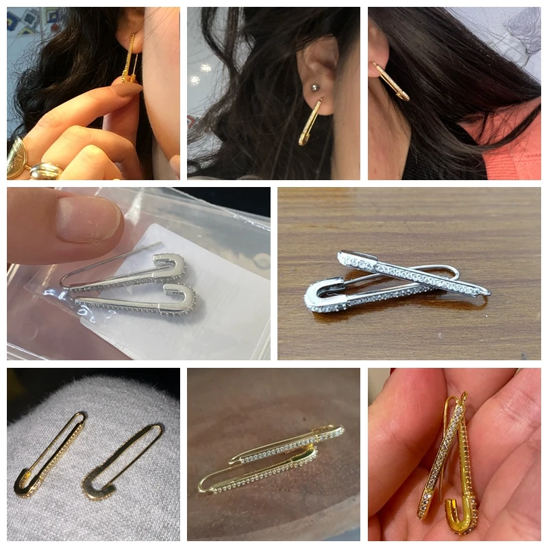 

CANNER Fashion Simple Safety Pin Long Stud Earrings for Women Fashion Jewelry Ear Threader Puncture Earrings Korean Gift